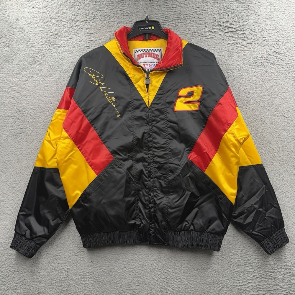 Vintage NASCAR Nutmeg Rusty Wallace #2 Puffer Jacket Adult XL Black Yellow Red